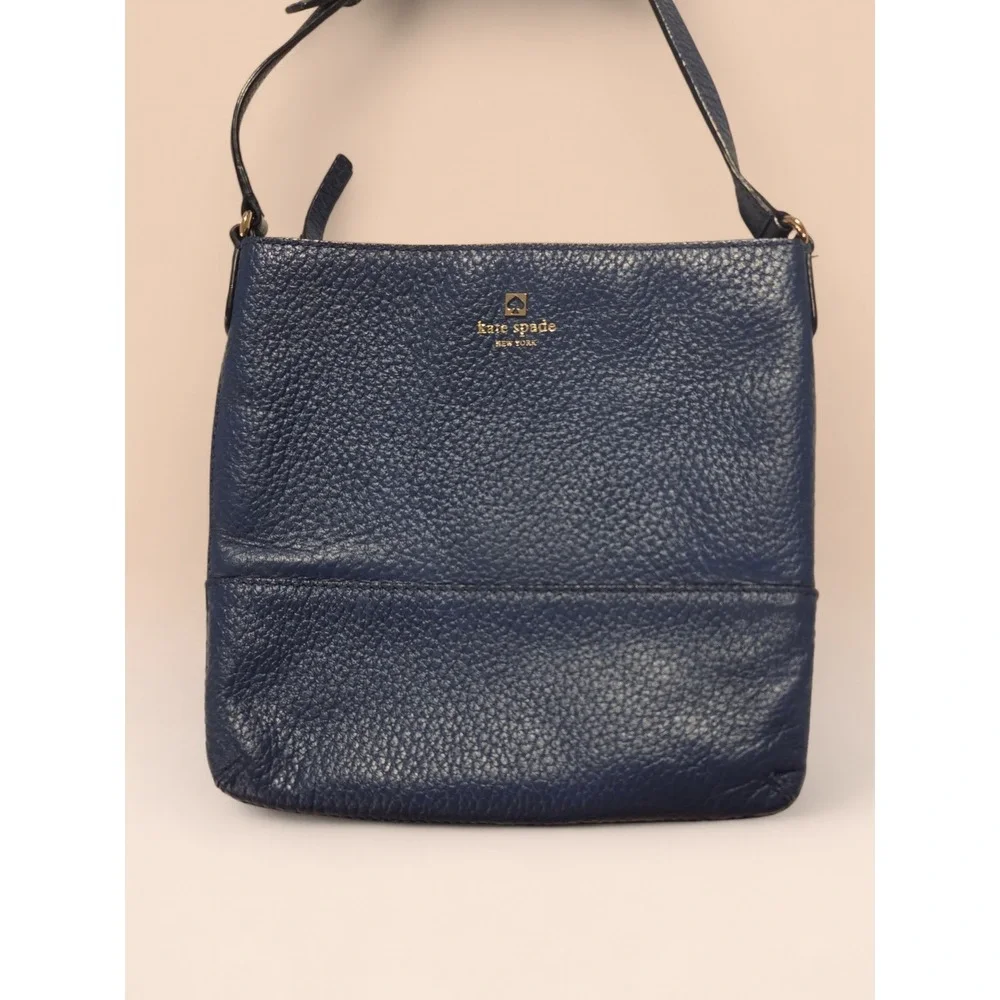 Kate Spade New York Navy‎ Blue Pebbled Leather Crossbody Bag  Striped Lining